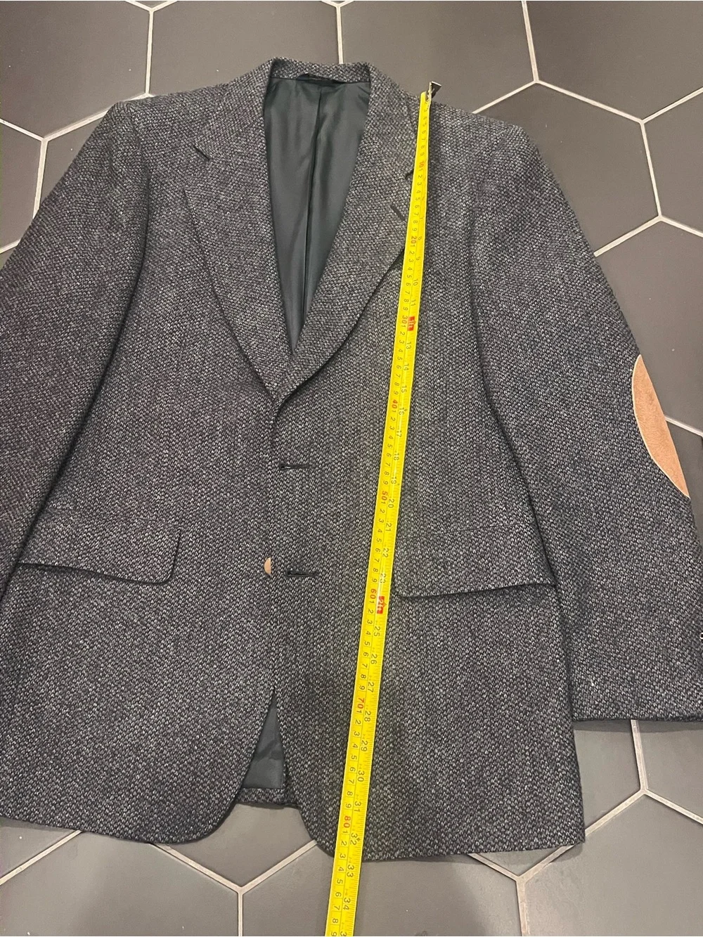 Men's Vintage Kuppenheimer Dark Charcoal Tweed Blazer with Brown Elbow Patches